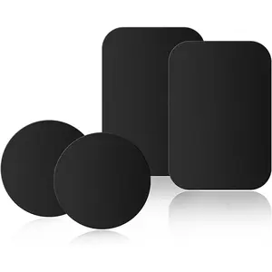 Adhesive Thin Metal Plates(Compatible with Magnetic Mounts),4 Piece Metal Plates for Phone Case(2 Rectangle and 2 Round) S-07N(Black)
