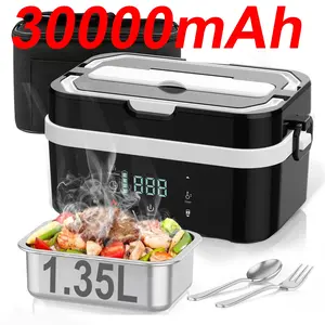 Mother's Day Gift 30000mah Cordless Electric Heated Lunch Box, Auto-Heating Insulated Food Container, 1.35L Portable Meal Tray with Removable Divider, Self Heating Lunchbox