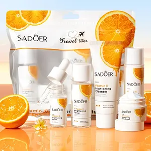 Small Size Vitamin C Travel Set, 5-Piece Skincare Mini Kit, Cleansing & Moisturizing, Hydrating, Brightening, Includes Face Wash, Toner, Lotion, Serum, Cream