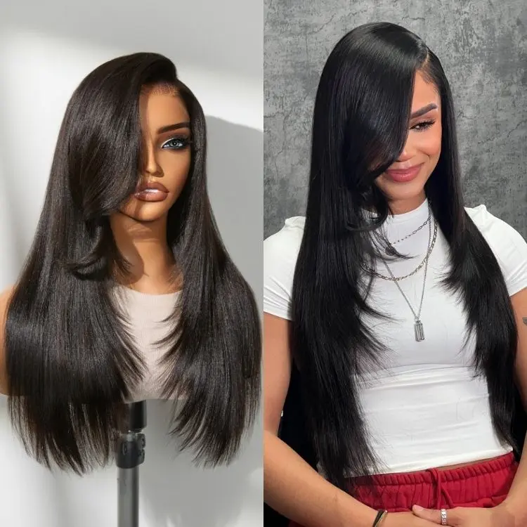 Luvme All-Day Comfort™ Wig 180% Density Layered Light Yaki Straight / Loose Body Wave Glueless 7x6 Closure HD Lace Human Hair Wig Pre-Cut Lace