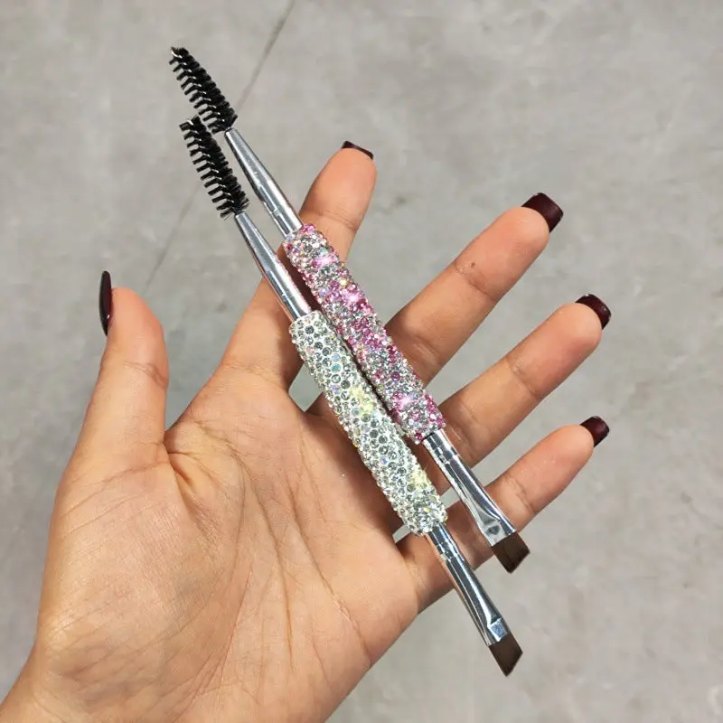 Dual-Use Makeup Eyebrow Brush - Diamond-Embedded, Portable, Stylish Platinum & Carat Gold Jewelry Accessory Derivative, Ideal for Makeup Application, Includes Packing List (Jewelry Accessories & Derivatives Category), Single Item