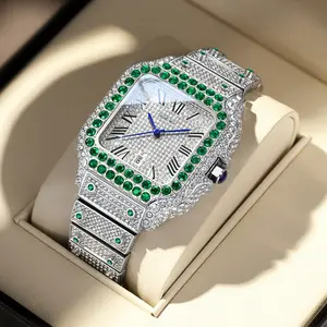 Dayand Night 2025 New Unisex Iced Out Moissanite Roman 42mm Elegant Quartz Watch - Square Dial, Mineral Glass, Analog-Digital, Waterproof Luxury Jewelry Timepiece for Men, Ideal for Business Banquets & Daily Wear
