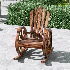 AHB Outdoor Wood Rocking Chair, Patio Decor Yard Glider Rocking Chairs with Slatted Design, Adirondack Rocking Chair for Porch Lawn Garden Balcony Poolside, Brown