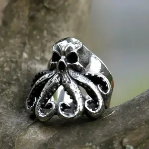 New Men's 316L Stainless Steel Rings Retro Charm Octopus Skull Ring Gothic Punk Animal Fashion Jewelry Gifts