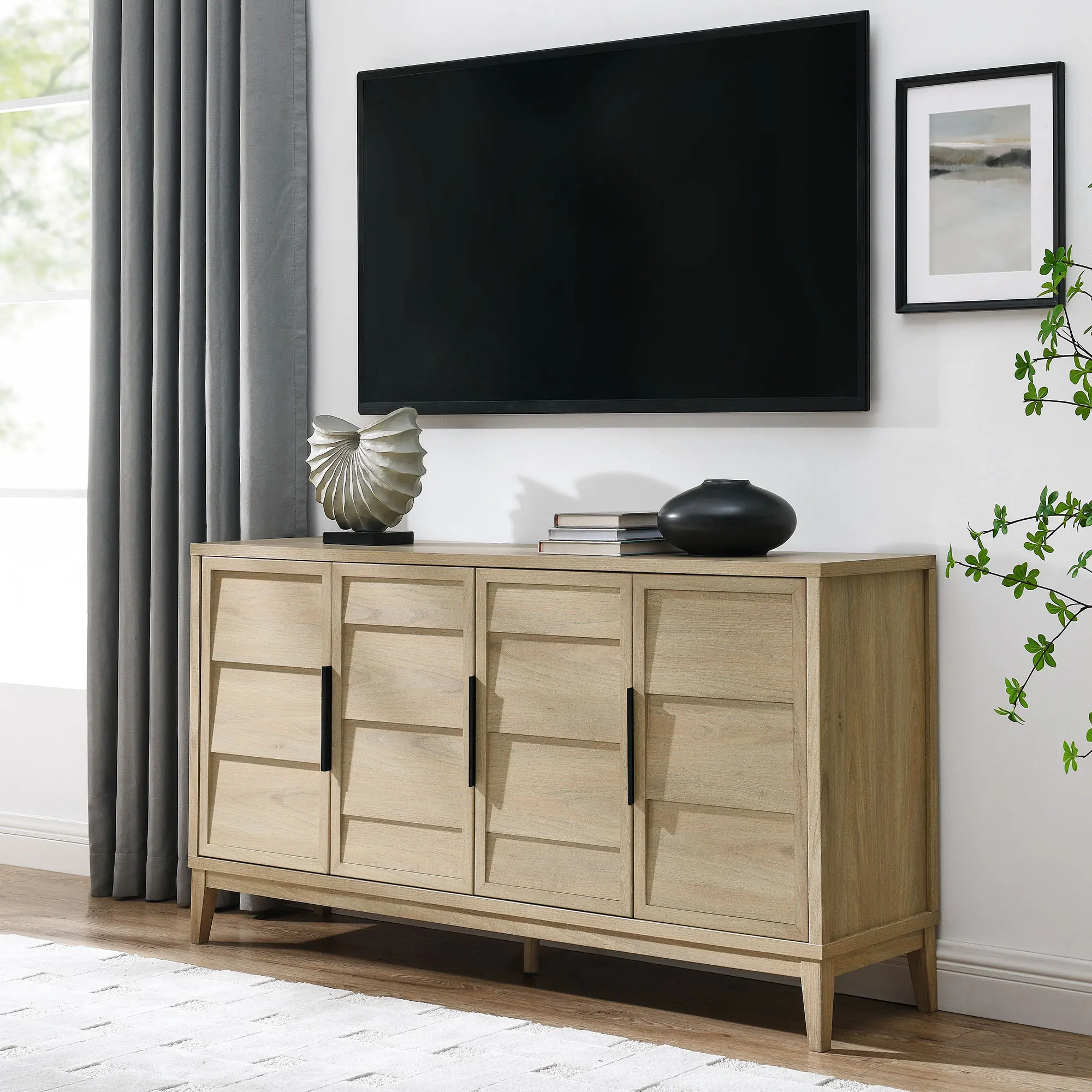 Sinya Wood 4-Door Sideboard - Light Oak Adjustable Storage Unit, Freestanding Modern Accent Piece, Multi-Use TV Cabinet Table, Adjustable Storage Cabinet, Freestanding Cabinet