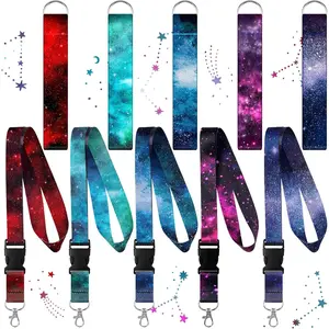 L-NKL003 10 Pieces Space Galaxy Lanyard Bulk Starry Sky Lanyard for Keys ID Badges Holder Students Kids Girls Hanging Fun Cool Neck Wrist Keychain Name Tag
