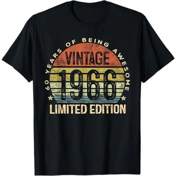 Women's Cotton Casual Short-Sleeve Round Neck Floral Print Vintage 1966 Limited Edition Tee - 60th Birthday Gift for 60 Year Old Outdoor Wear, Shortsleeve, Top, Tshirt, Beach, Everyday, Fit, Style, Floral Plants, Premium Cotton, Ultra Soft, Fitted, Fabric
