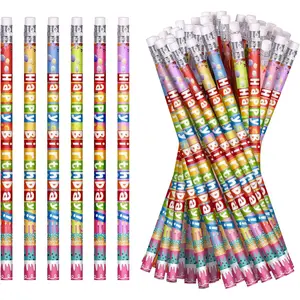 48 count Happy Birthday Pencils Colorful Birthday Pencil for Students Teacher Wooden Pencils with Erasers Birthday Party Supplies, 6 Style(48)