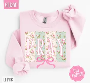 Floral Pray Sweatshirt, Trendy Women's Religious Crewneck