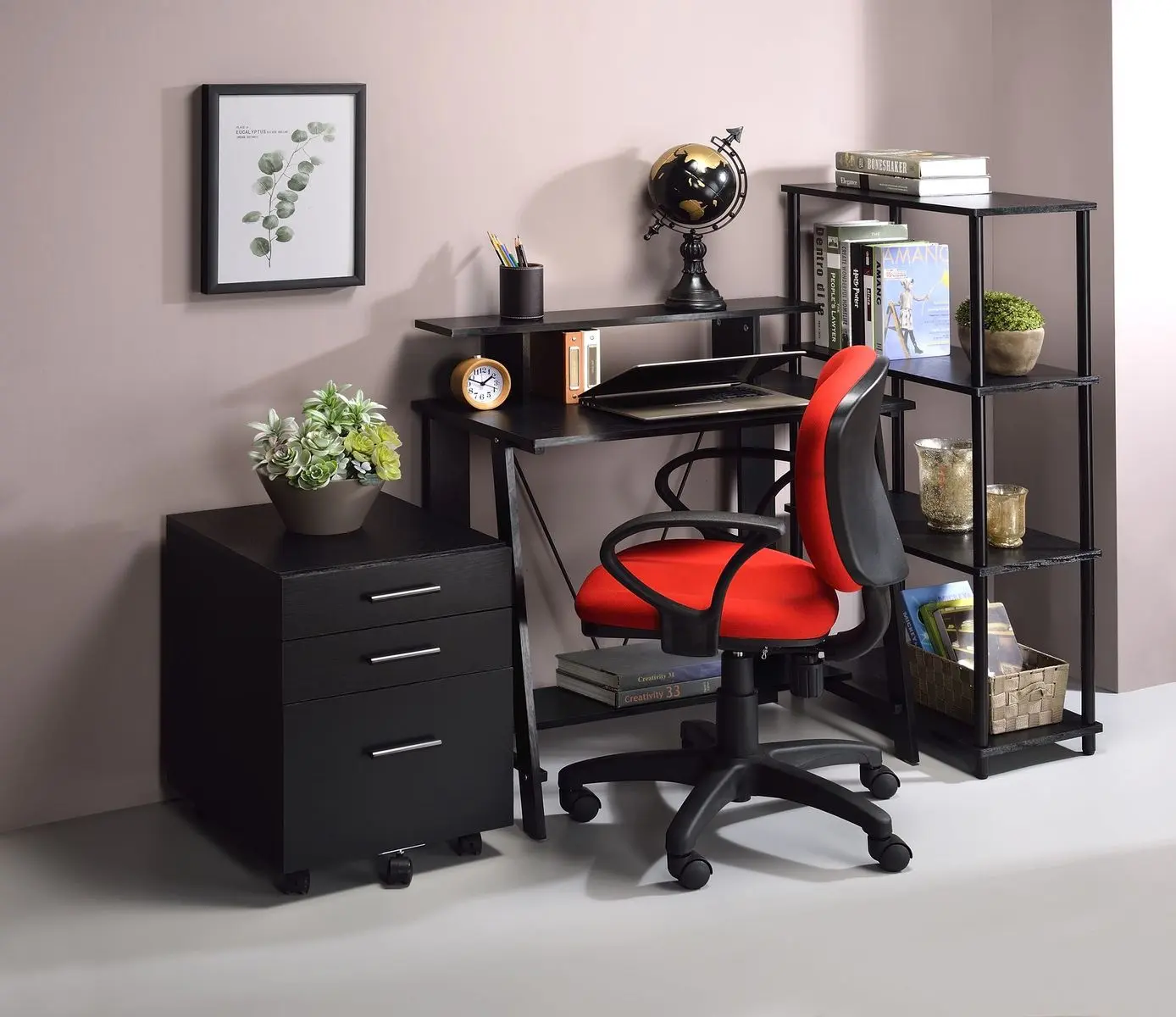 ACME Ievi desk with shelves, home office computer desk, storage rack, home desk with shelves, suitable for work, writing, and learning, space saving, easy to assemble