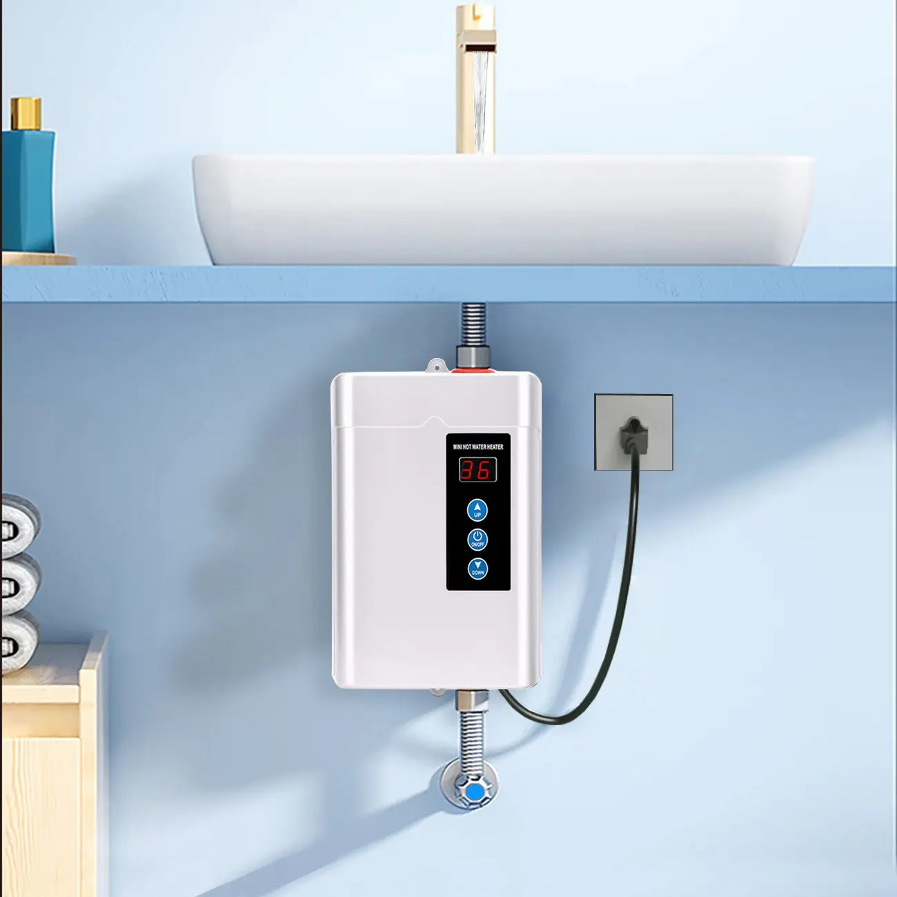 110v 3000w Instant Electric Water Heater, tankless, Under Counter, Ideal for Hand Washing, Energy Efficient, Compact Design