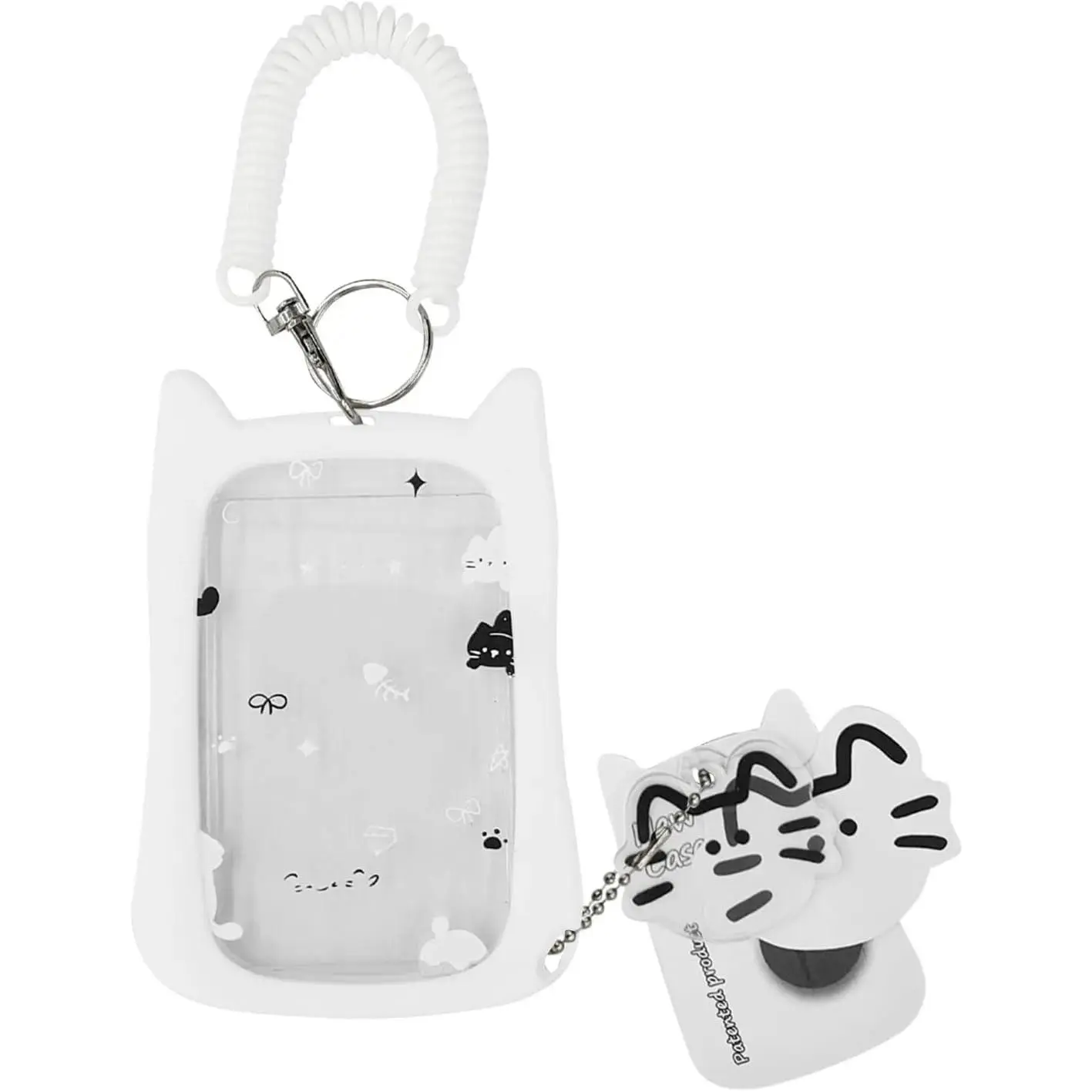 Cat-shaped photo card holder and keychain—Adorable transparent photo card holder and keychain with a pendant, suitable for protecting public transport cards, student cards, and photos. fathersdaygiftideas