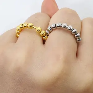 Popular Micro-movement Beads Rotatable Round Bead Ring Anxiety Decompression Ring Stainless Steel Rotating Ring