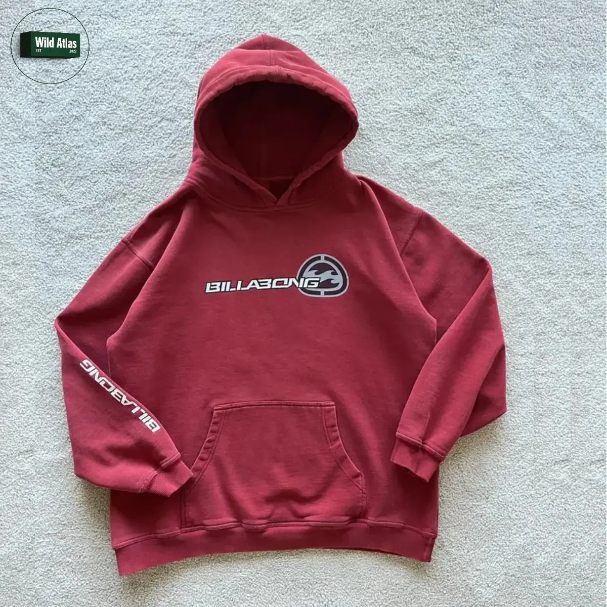 VTG 90s Billabong Red Pullover Hoodie, Size Medium, Y2K Surfing Graphic Vintage Streetwear by Wild Atlas Apparel, USA-Made & Printed Apparel	