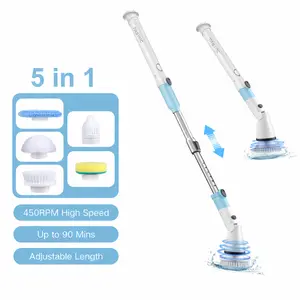 [Clearance Sale] TASVAC Electric Spin Scrubber – Cordless, 5 Replaceable Brush Heads, Adjustable Extension Handle, 1.5H Runtime, for Bathroom & Kitchen Surfaces: Bathtub, Tile, Floor, Sink, Wall & Grout