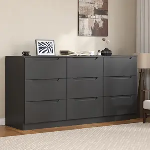 Modern Wide Chest of Drawers, 9 Drawers Dresser for Bedroom