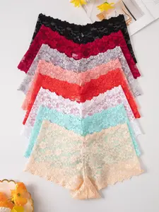 Women's Plain Floral Lace Sheer Panty, Casual Comfy Breathable Knicker for Daily Wear, Ladies Underwear for All Seasons