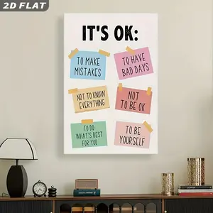 1pc Positive Affirmations Mental Health Poster - Pastel Colors (Blue, Pink, Yellow, Green,) - Canvas/Wood Framed Wall Decor - Motivational Signs for Home, Office, Classroom, Relax - Self-Care, Self-Acceptance, Emotional Support - Ideal Gift for Teachers,