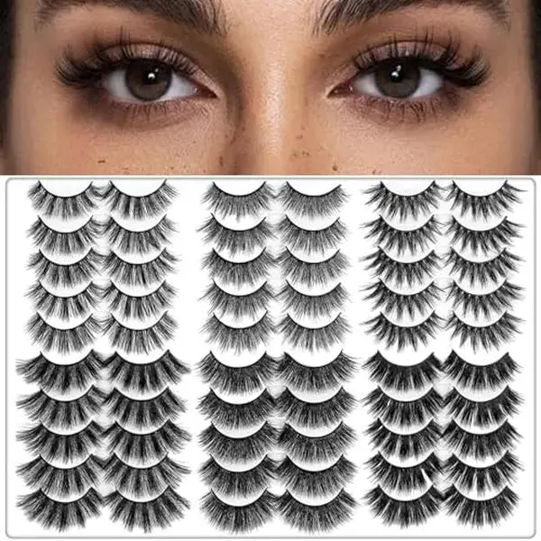 AROIC 30 Pairs False Eyelashes Kit -3D 6D Volume Wispy Lashes with 6 Styles | Soft Lightweight Natural Look, Reusable Handmade Fluffy Lashes for Women Girls(Everyday/Cat Eye/Mink Effect/Party)