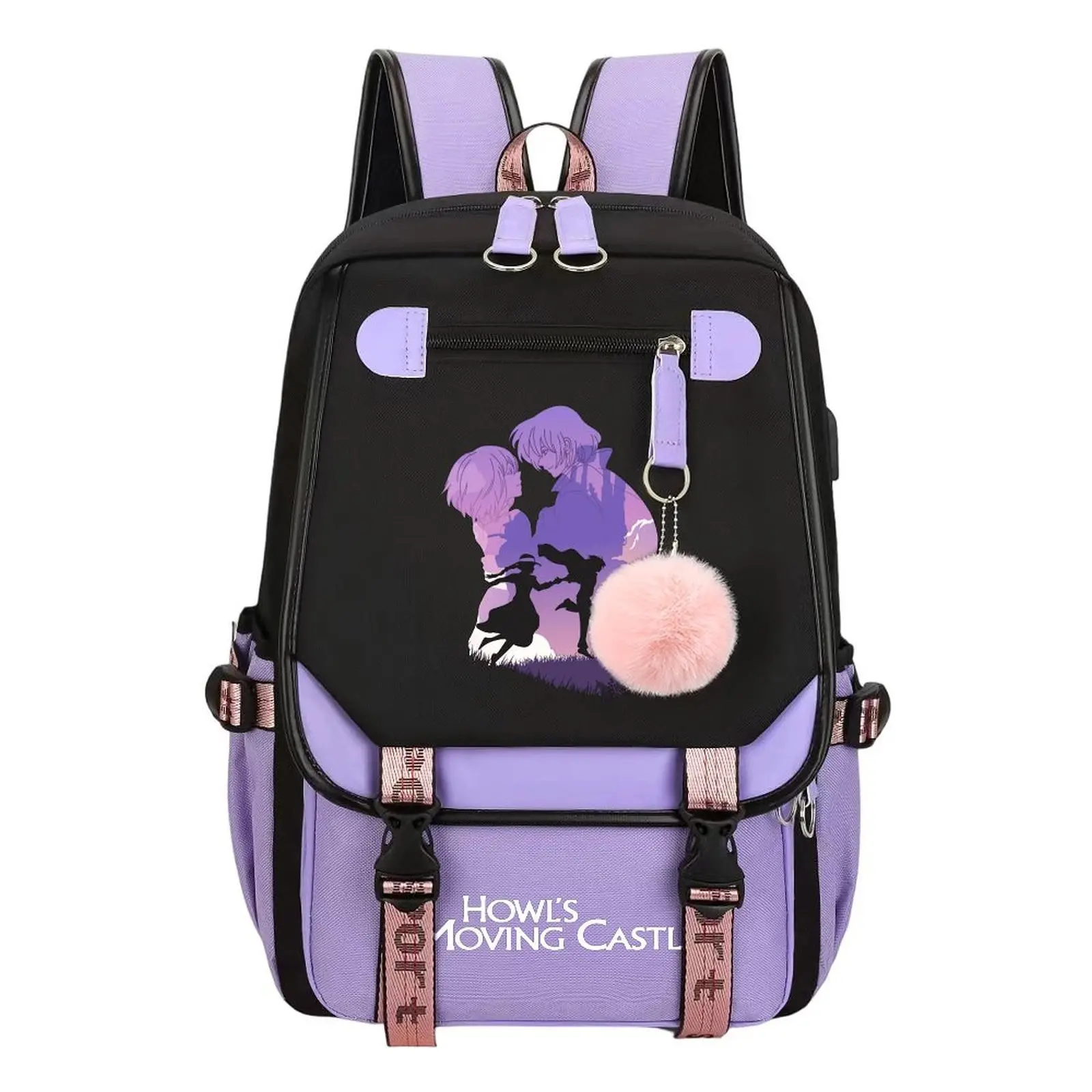 Unisex Laptop Backpack with Howl's Moving Castle Anime Print, Modern Cotton Linen School Bag for Teens, High-Capacity Multi-Compartment with Adjustable Strap, Holiday Birthday Gift