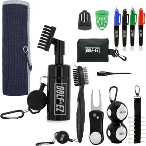 Golf Essentials Kit | Must Have Golf Accessories - Golf Water Brush, Golf Towel, Golf Club Brush, Golf Ball Marker, Divot Repair Tool, Golf Ball & Golf Tee Holder, Golf Gifts for Men & Women
