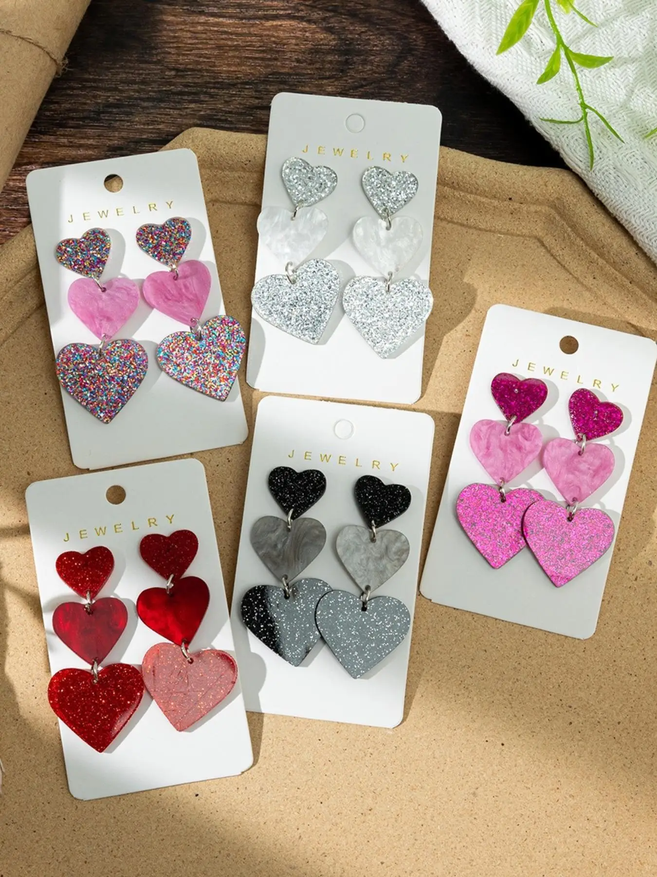 Heart Shaped Glitter Acrylic Earrings, Cute Heart Design Dangle Earrings for Women, Fashion Jewelry for Party, Daily Decor, Trendy All-match & Exquisi