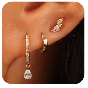 Dearmay 3 Pairs Hoop Earrings Set: Dainty Stud Earrings Trendy Summervibes Small Outfit  Hypoallergenic Dangle Cartilage Huggie Hoop Earrings for Women Jewelry for Women Gifts