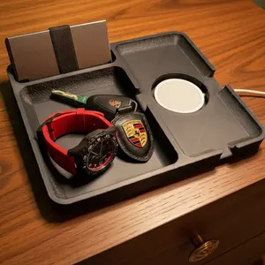 3D Printed by Me Precision Print Made-to-Order Desk Valet Tray - Charging Slot, Wallet & Keys Holder, Minimalist EDC Organizer That Organizes Items for Bedside & Office Desk Use
