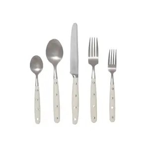 Five Piece Stainless Steel Paris Bistro Style Flatware Set with Cream Handles
