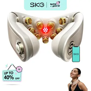 SKG Foldable Neck Massager for Pain Relief Deep Tissue Vibration Cordless Travel Massager,Portable 3D Neck Massager for Office Home Car Travel Gold Titanium Neck Massager 3.0 Valentine Gifts