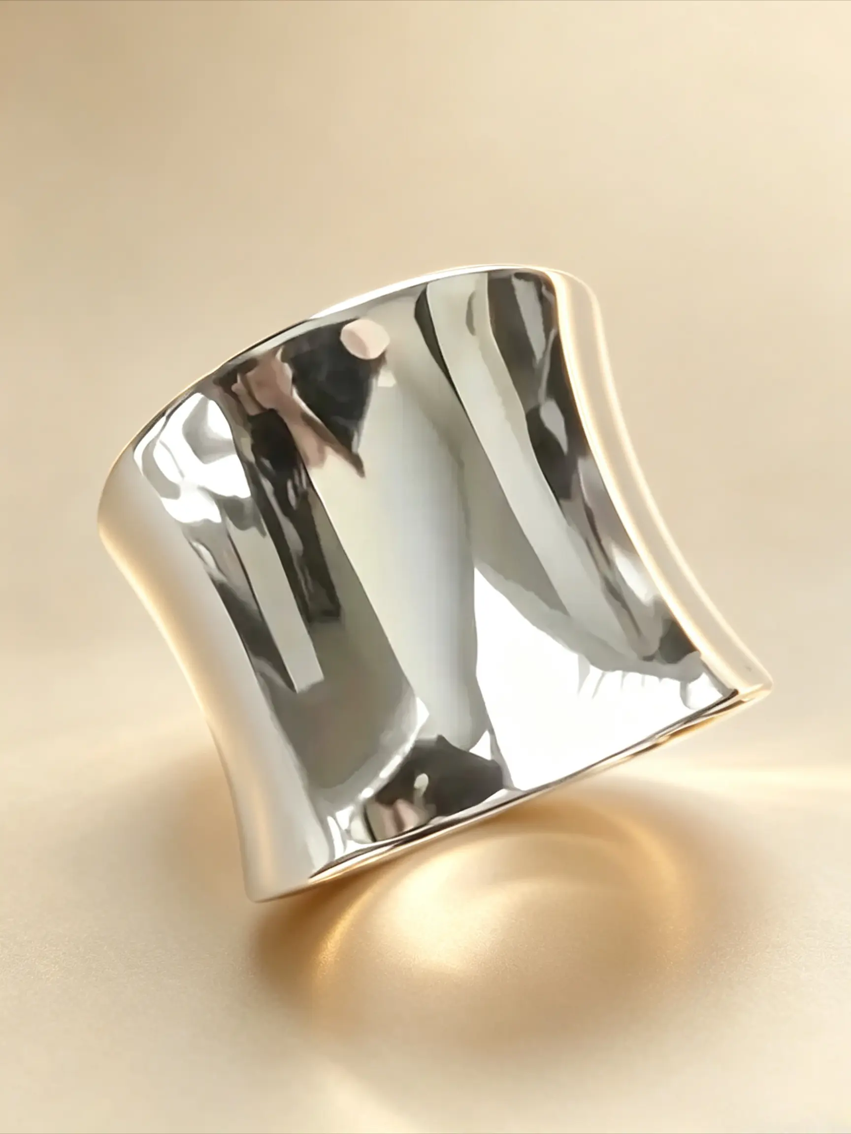 Chunky Geometric Wide Band Statement Ring, High Polished Mirror Surface Copper Ring, Minimalist Exaggerated Fashion Ring, Elegant Daily Party Jewelry Gift for Women