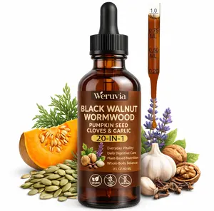 Black Walnut & Wormwood Liquid Drops Natural Supplements - 20-in-1 Vegan, Non-GMO Herbal Dietary Supplement with Pumpkin Seed, Clove, Garlic, 2 fl oz