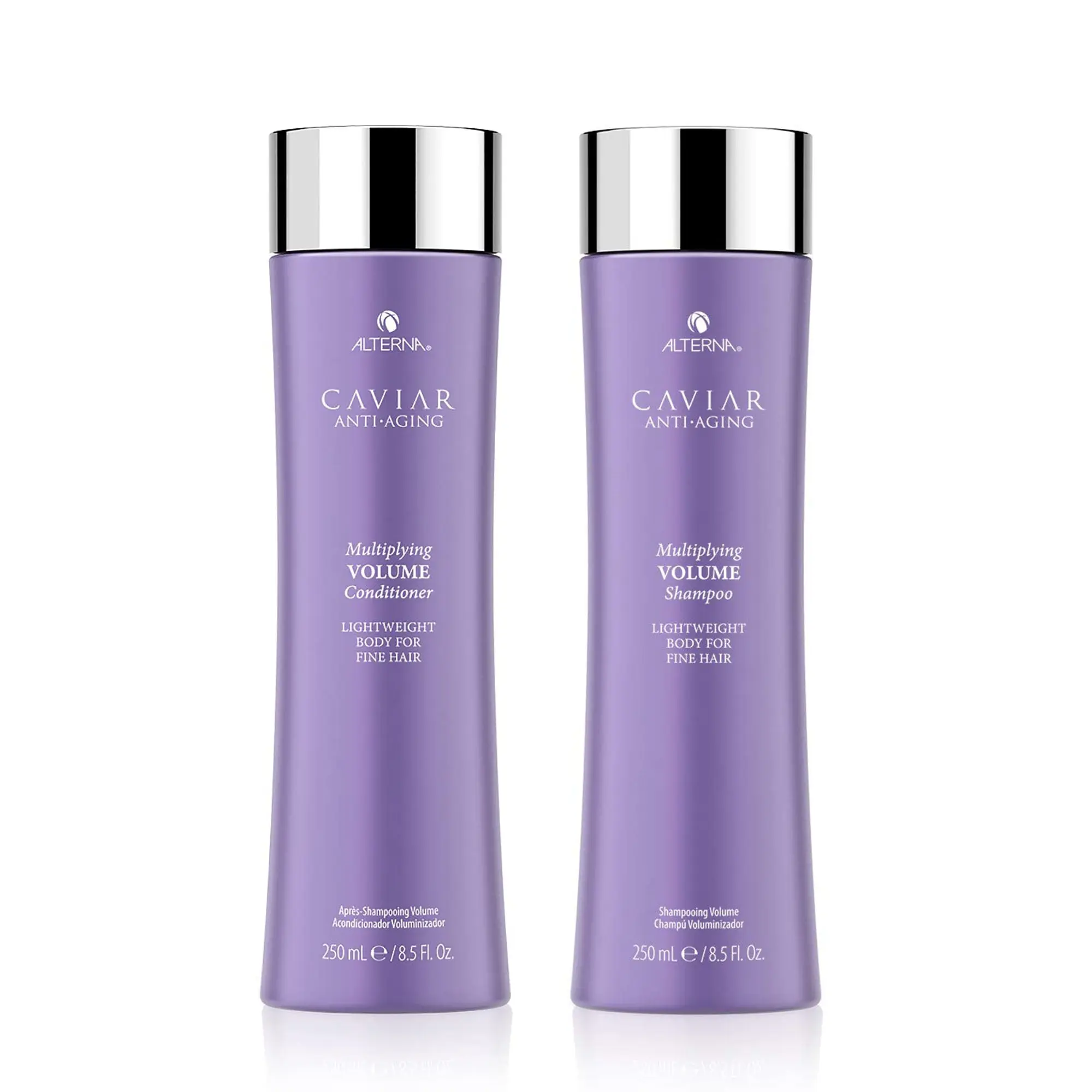 Alterna Caviar Anti-Aging Shampoo & Conditioner Set, Multiplying Volume Haircare for Fine Hair with Sunflower Oil, Scented, 8.5 oz, Fragrance, Cleanser, Daily, Gentle, Silicone, Hydrating, Lightweight, Thickening, Shiny Hair, Glossy Hair