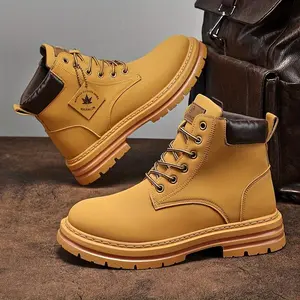 Outdoor-Ready Men??s Faux Leather High-Top Boots ?C Lace-Up with Grip for All-Season Comfort