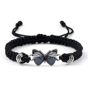 Colorful Butterfly Charm Bracelet String  Woven Adjustable Braided Rope for Couple Women Friendship BFF Party Family