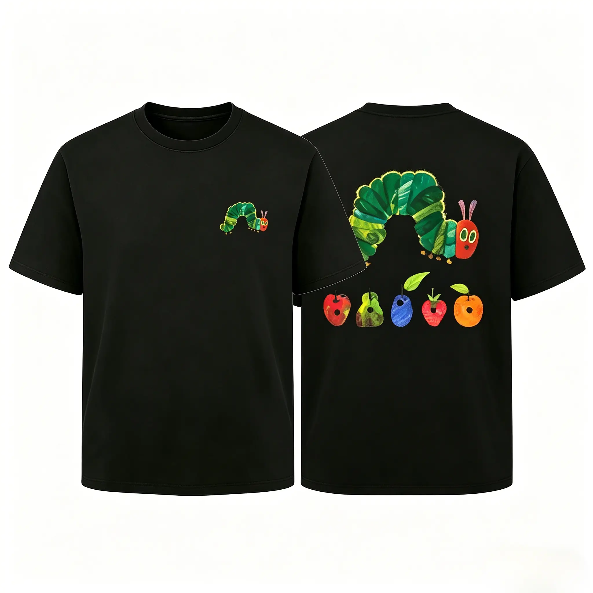 Unisex Vintage "The Very Hungry Caterpillar" Graphic Sports Top - 2-Sided Print Cotton Oversized Short-Sleeve Crew Neck, Soft Casual Streetwear Shirt, Multi-Size, Fabric, Check Size Chart, Do Not Iron, Small, Tshirt