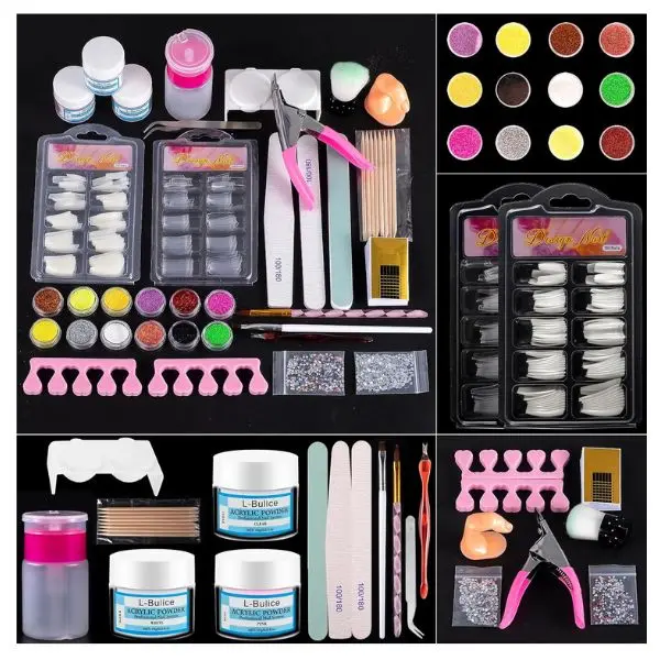 Acrylic Nail Kit for Beginners - 12 Glitter Powder Nail Kit with Art Design Tip Brush, Clipper File & Supplie for Nail Care
