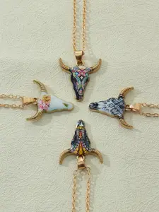 4pcs/set Punk Style Bull Design Pendant Necklace, Vintage Trendy Pendant Necklace, Fashionable Retro Jewelry for Women & Men As Gift, Gothic Mystery Jewelry, Matching Necklace