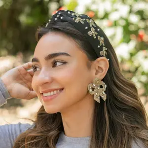 Hand Beaded Gold Bow Knot Headband
