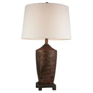 30" Traditional Polyresin Table Lamp, Textured Wicker Design, Beige Linen Shade Includes CFL Light Bulb - Ore International