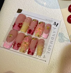 Handmade Press On Nails, Extra Long Coffin Fake Nails with 3D AB Rhinestones, Reusable Acrylic Glue On Nails, Luxury Bling Y2K False Nails for Women, Gothic Nail Art for Party Prom Festival