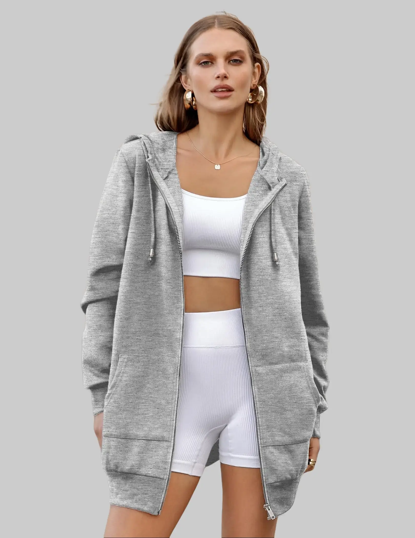 ZEAGOO Women's Oversized Zip-Up Thick Soft Fleece Hoodie - Casual Long Sleeve Plain Tunic Sweatshirt with Pockets, Hip Streetwear Loungewear Women Tops for Outdoors, Work