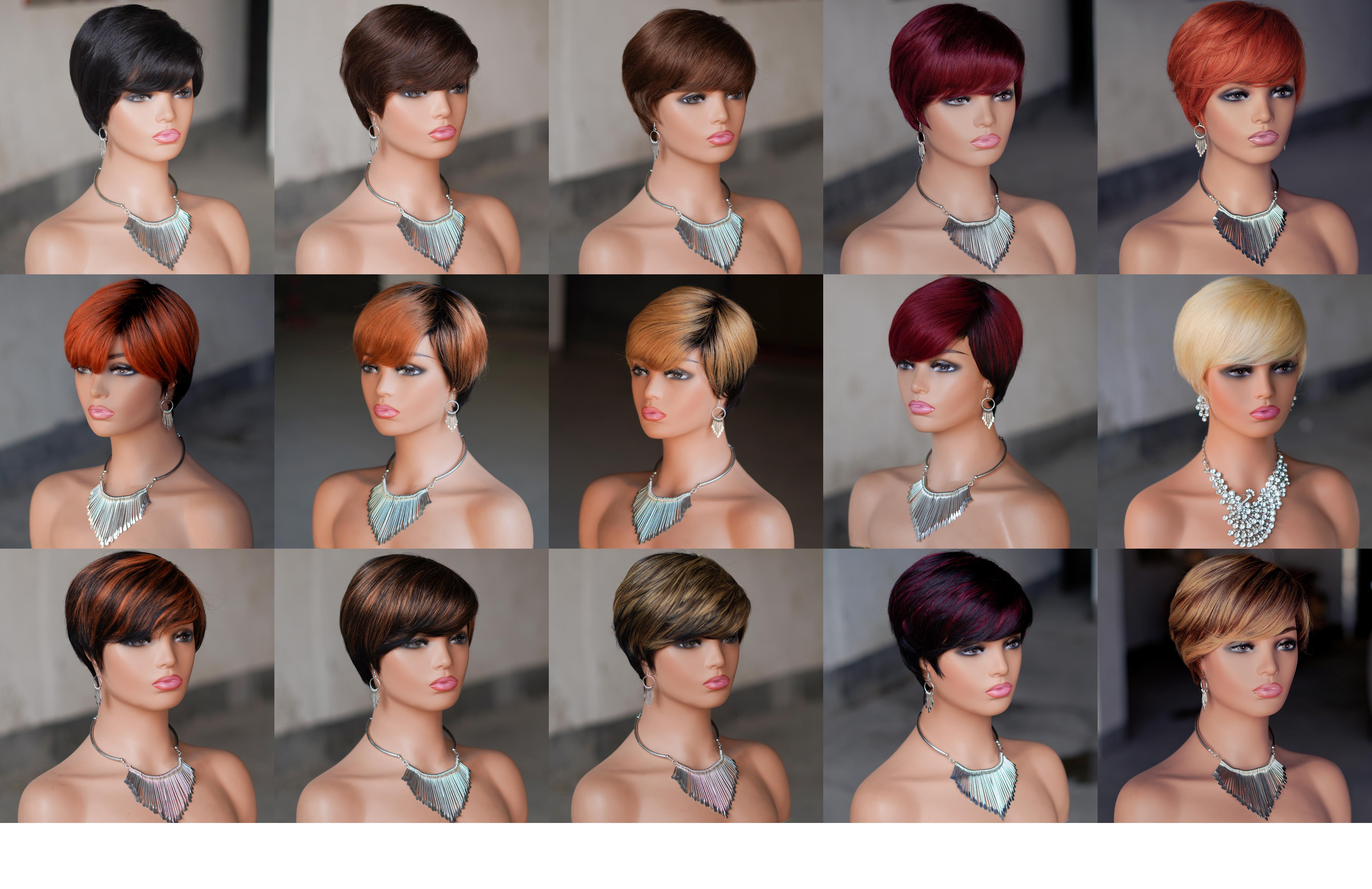 Glueless Short Pixie Cut Wig With Bangs, 180% Density Brazilian Virgin Human Hair, P1B/27 Ombre Black Blonde 6 Inch Layered Machine Made, Natural Look Wig With Caps For Women Daily & Party Wear