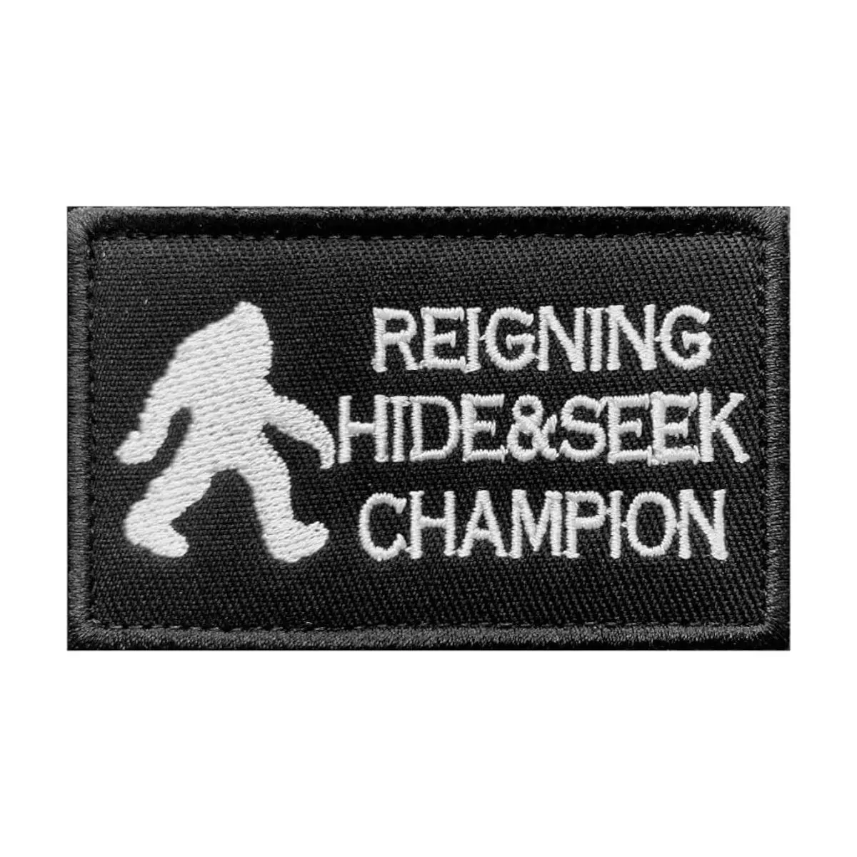 Reigning Hide & Seek Champion Patch 3.15 inches x 2 inches | Morale Uniform Tactical Bag Military Vest Emblem | Removable Patch | Embroidery Appliques, Hook & Loop