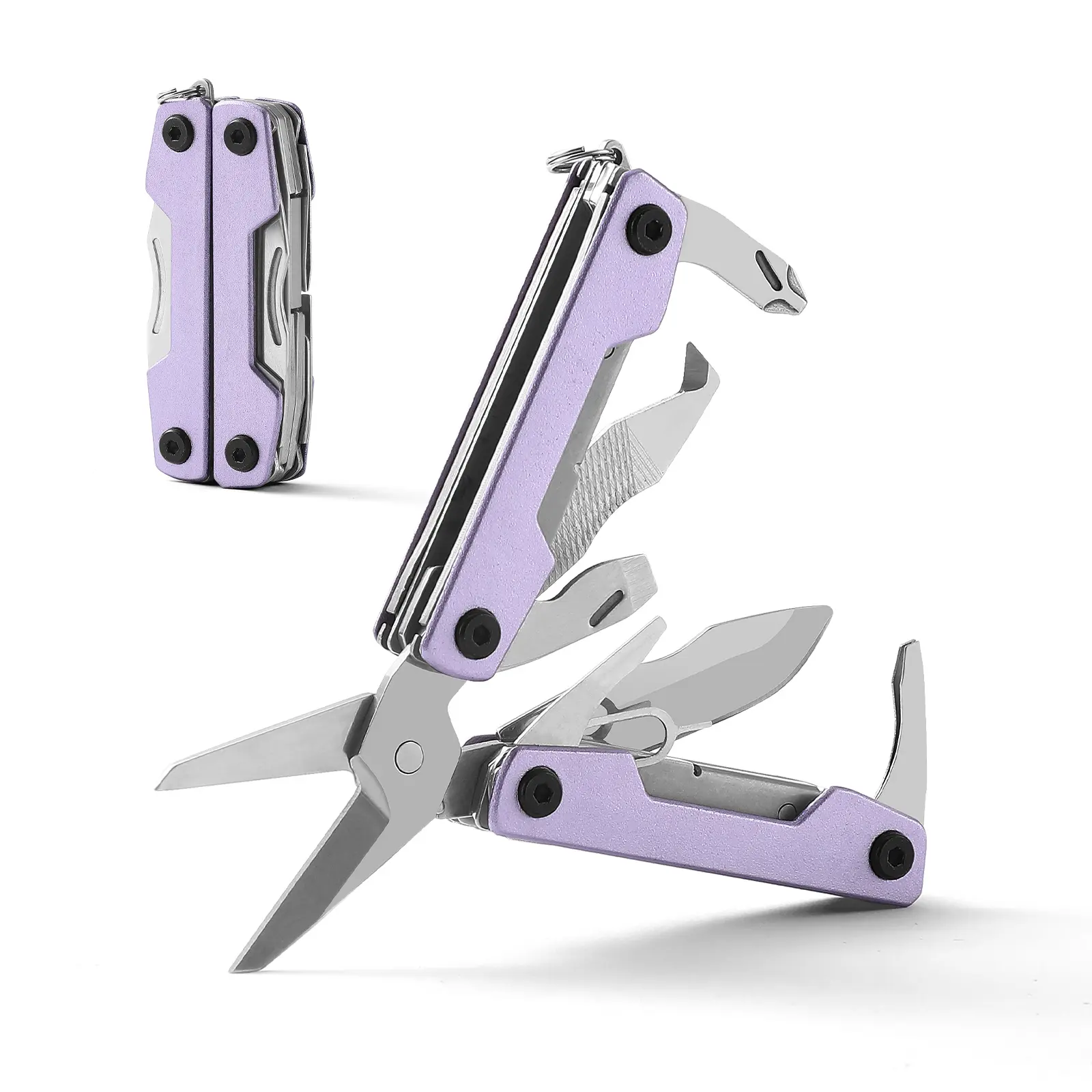 COOL PARD EDC 11-in-1 Corrosion-Resist Trail-Ready Mini Multitool - Pocket Knife, Screwdriver, Scissors, SIM Extractor, Bottle Opener - Birthday Gift for Hunters - Ideal for Outdoor Hiking, Simple Repairs (Purple)