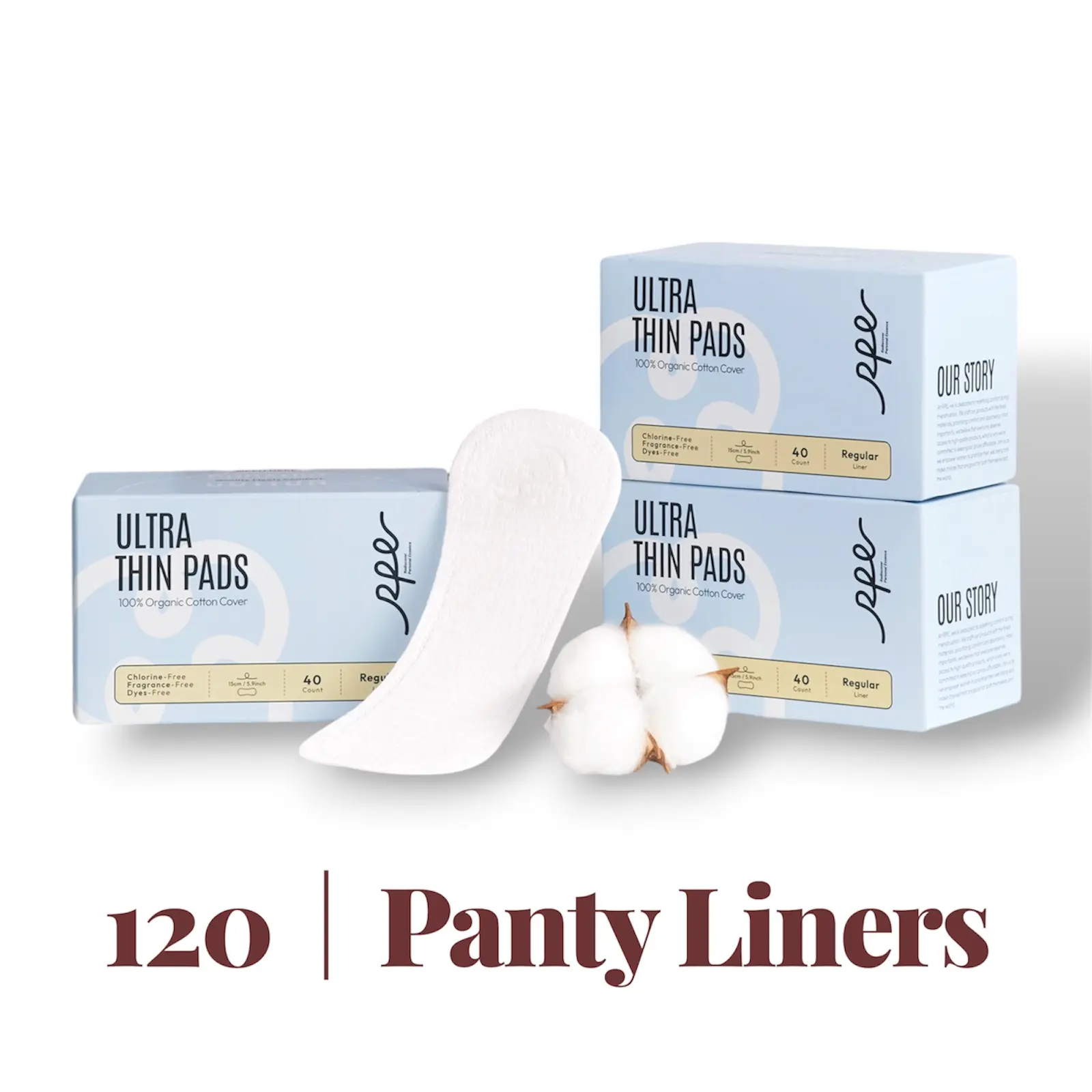 RPE Life Regular / Panty Liners - 100% Organic Cotton - 120ct, Extra Soft, Ultra Absorbent, Period Liner Pads, Daily Comfort, and Light Protection, Large Value Pack, First-Time Friendly