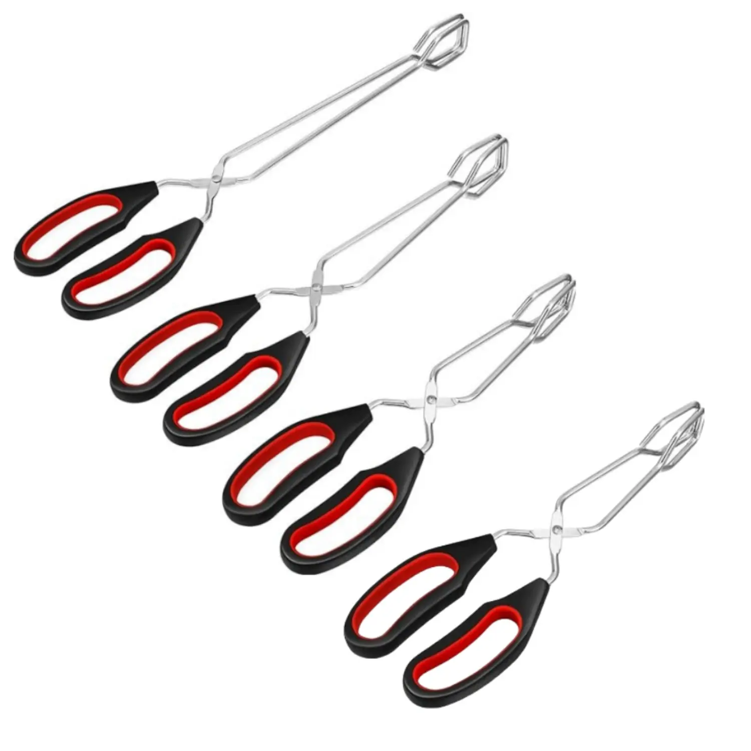Metal 4-Pack Durable Stainless Steel Scissor Tongs Barbecue Tool Set - 3 Sizes (9-in, 11 Inch, 12-in), Oil-Resistant Kitchen Utensils for Charcoal BBQ Grilling, Dinner Party, Buffet, Three Sizes
