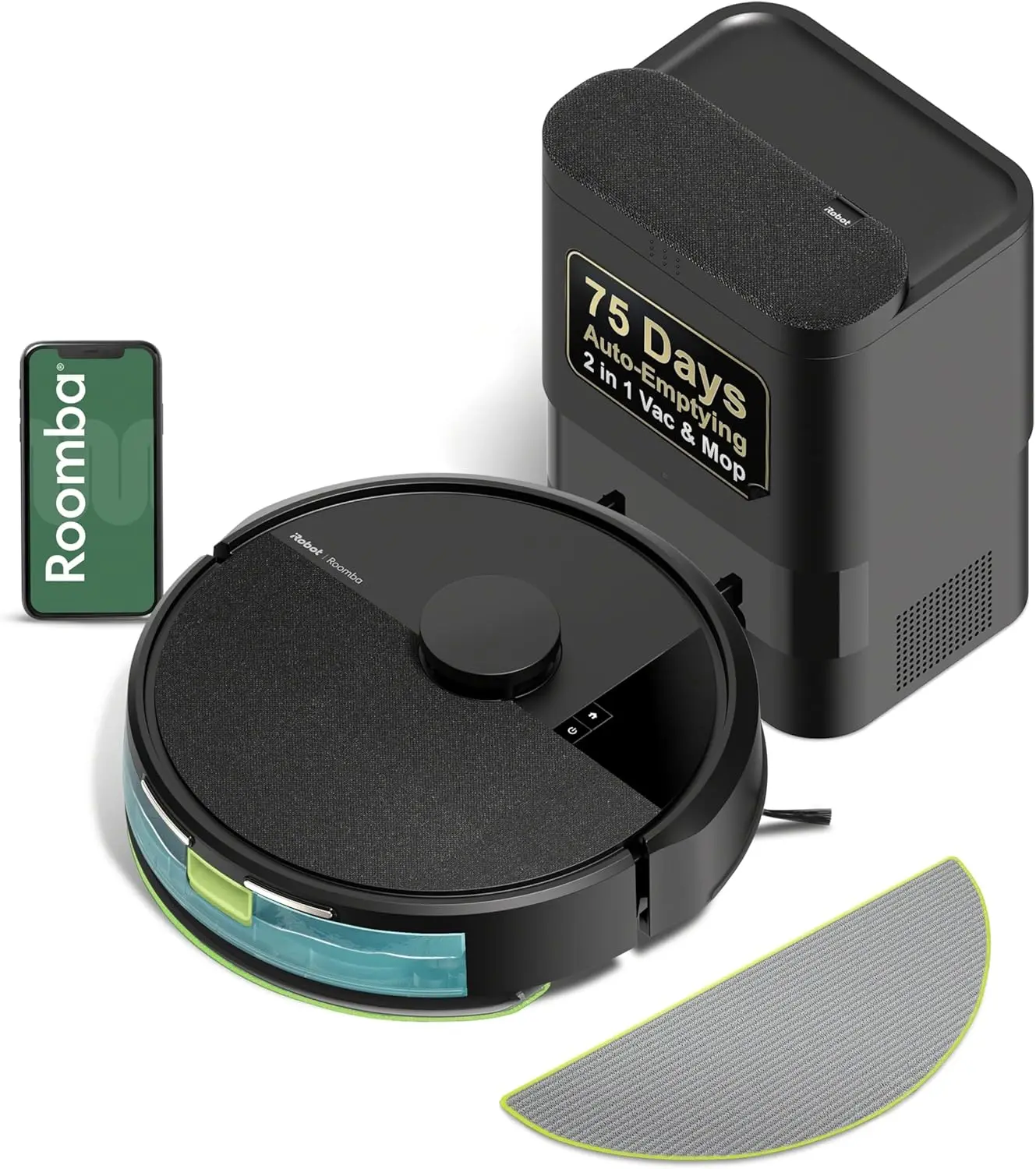 iRobot Roomba 104 2-in-1 Robot Vacuum and Mop - 75-Day Self-Emptying, Intense Power-Lifting Suction, Multi-Floor Compatibility, Pet Hair Removal, LiDAR Smart Navigation Mapping, Hard Floor Mopping Functionality