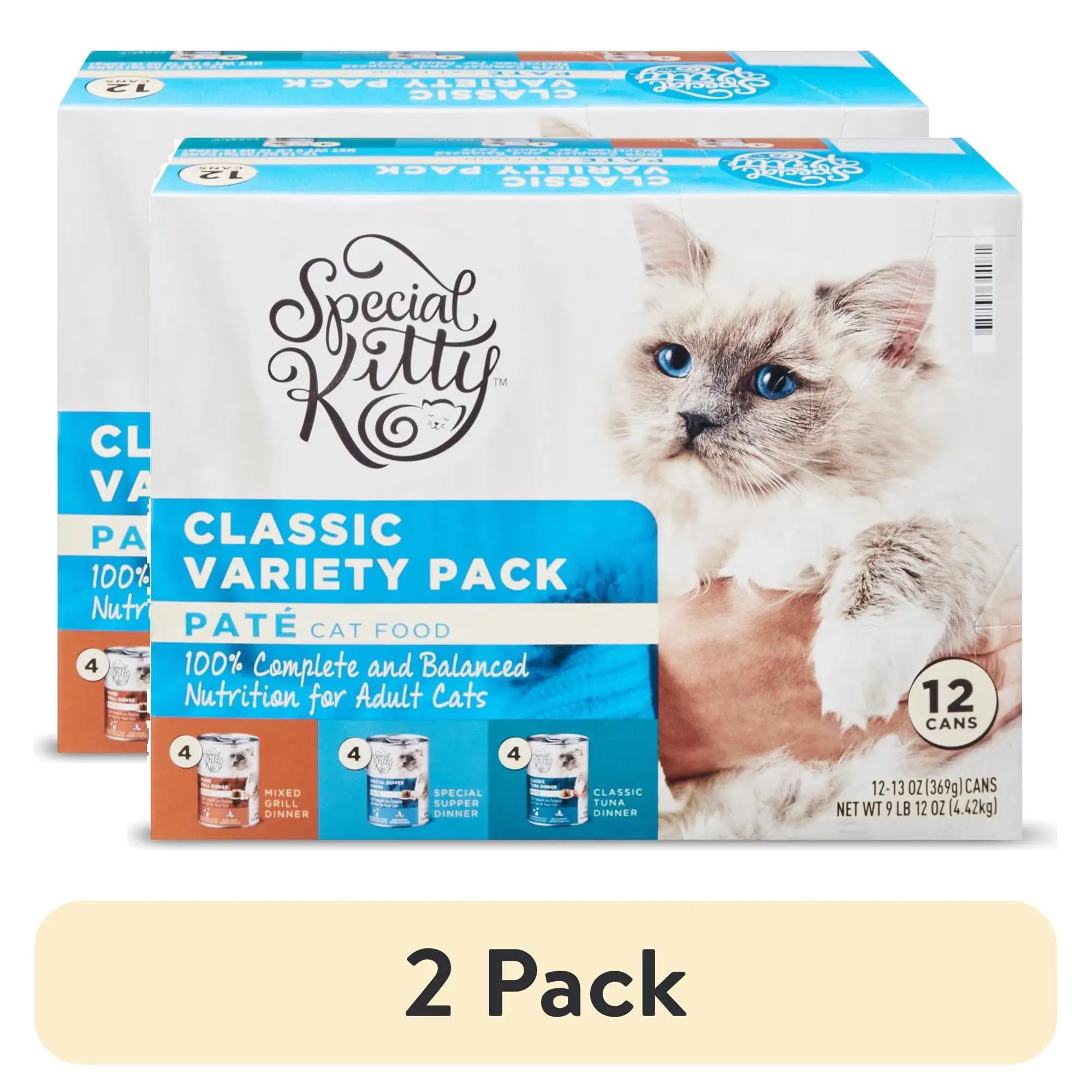 (2 pack) Special Kitty Classic Variety Pack Pate Cat Food, 13 oz Cans, 12 Pack