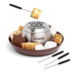 Nostalgia NLSM4BR Indoor Electric Stainless Steel S'mores Maker with 4 Lazy Susan Compartment Trays